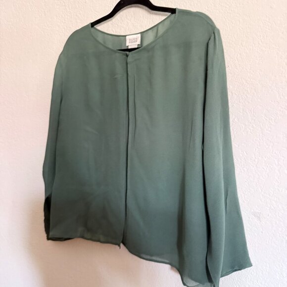 Eileen Fisher System Women's Sheer SZ Large Silk Blouse jacket Open Front Glam - Picture 12 of 14